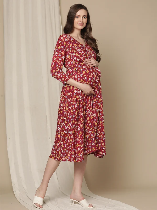 Red Printed Maternity Dress