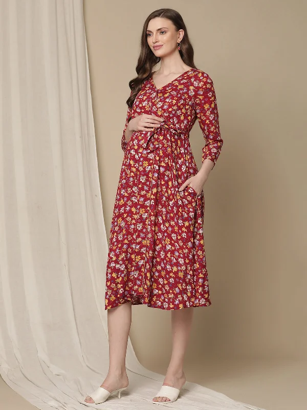 Red Printed Maternity Dress