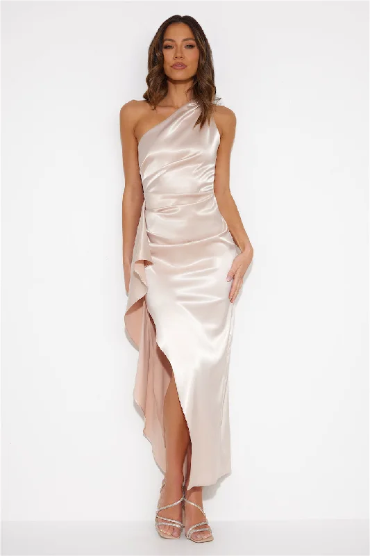 She Is Golden Satin Maxi Dress Champagne