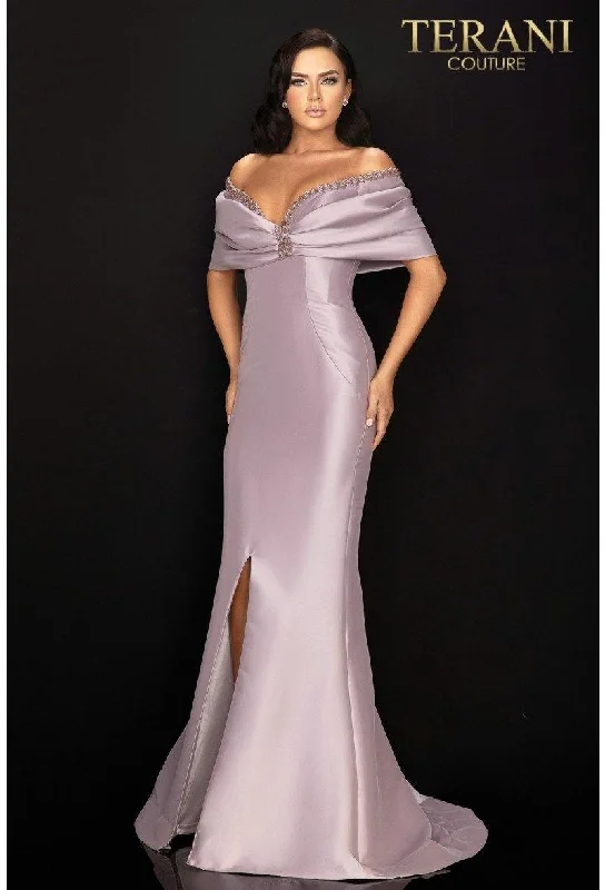 Terani Couture 2011M2138 Mikado Off Shoulder Long Formal Gown