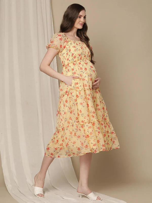 Yellow Chiffon Maternity Dress