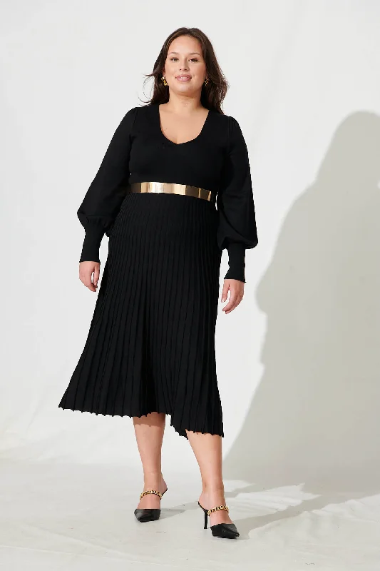 Albi Midi Knit Dress In Black Cotton Blend