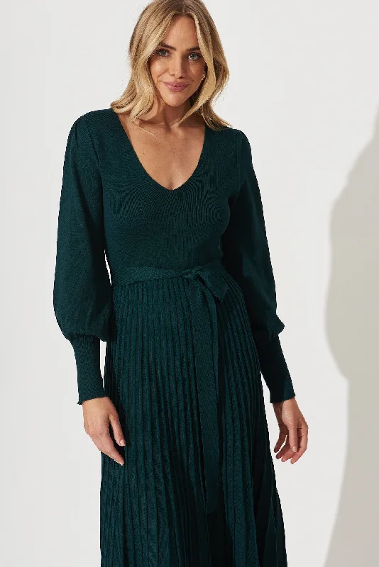 Albi Midi Knit Dress In Emerald Cotton Blend