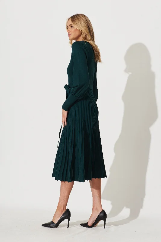 Albi Midi Knit Dress In Emerald Cotton Blend