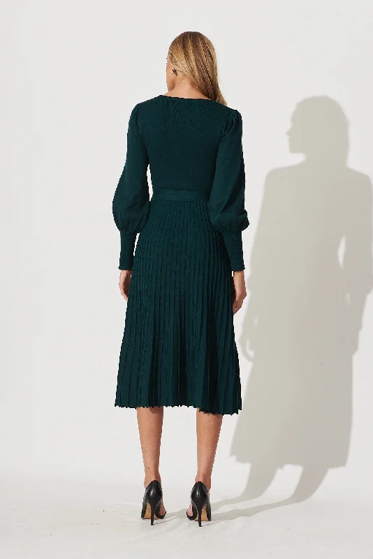 Albi Midi Knit Dress In Emerald Cotton Blend