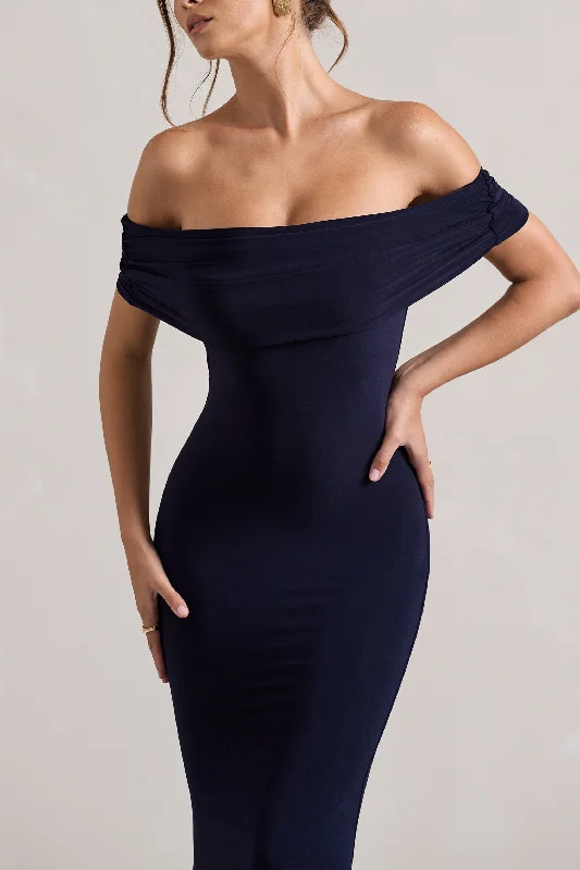 Cloe | Navy Bardot Maxi Dress