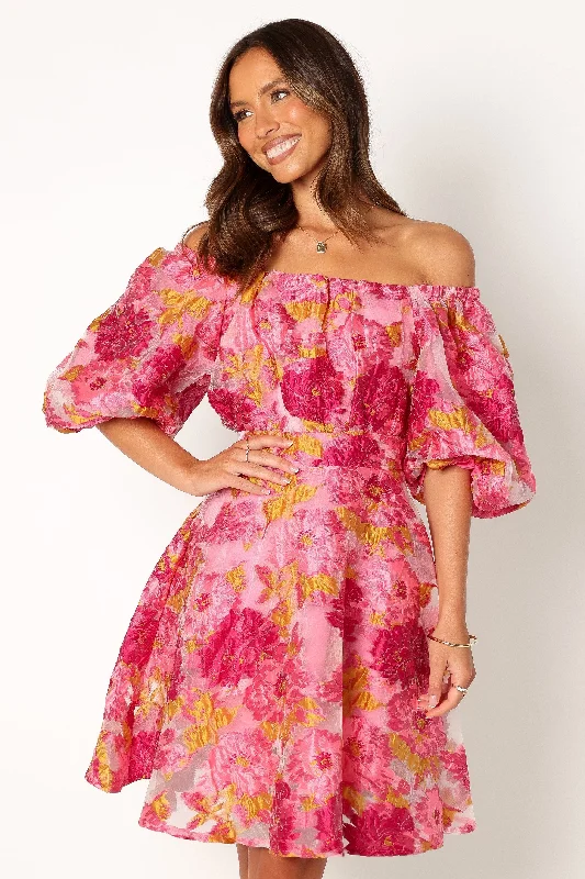 Faye Off Shoulder Mini Dress - Pink Floral