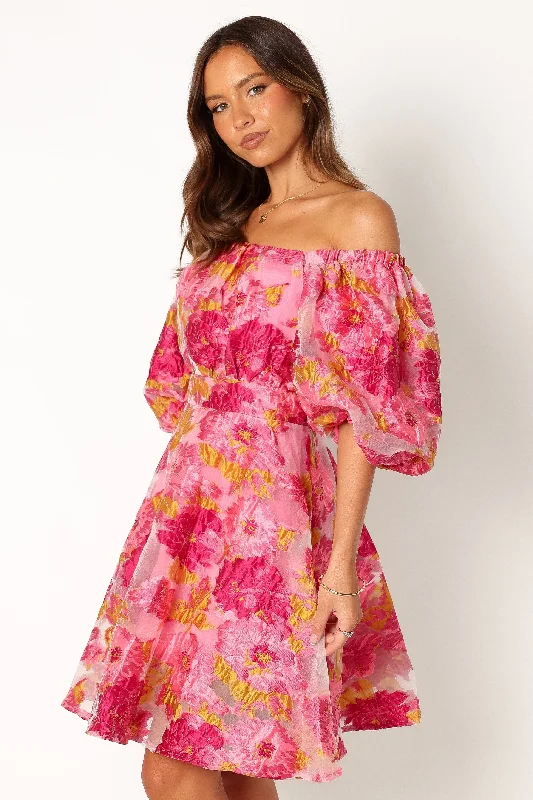 Faye Off Shoulder Mini Dress - Pink Floral