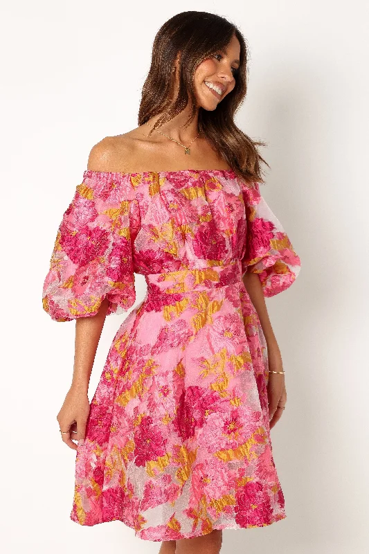 Faye Off Shoulder Mini Dress - Pink Floral