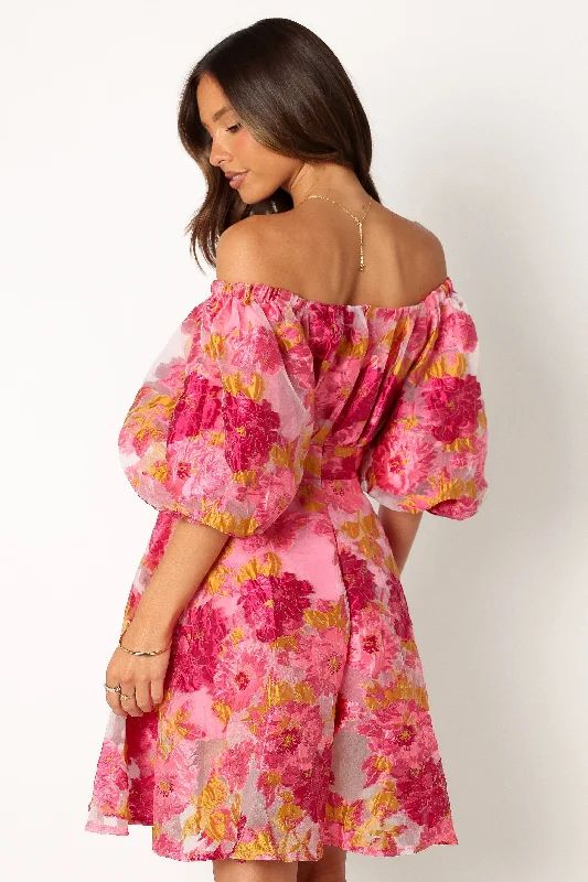 Faye Off Shoulder Mini Dress - Pink Floral