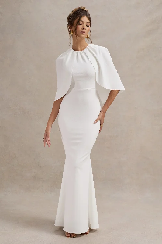 Kianne | White Draped Short-Sleeve Maxi Dress