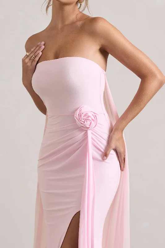 More To Come | Pink Strapless Wrap Cape Maxi Dress With Corsage