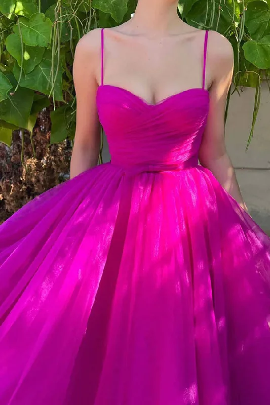 Sweetheart Tea Length Hot Pink Prom Dress Simple Prom Dress PSK565