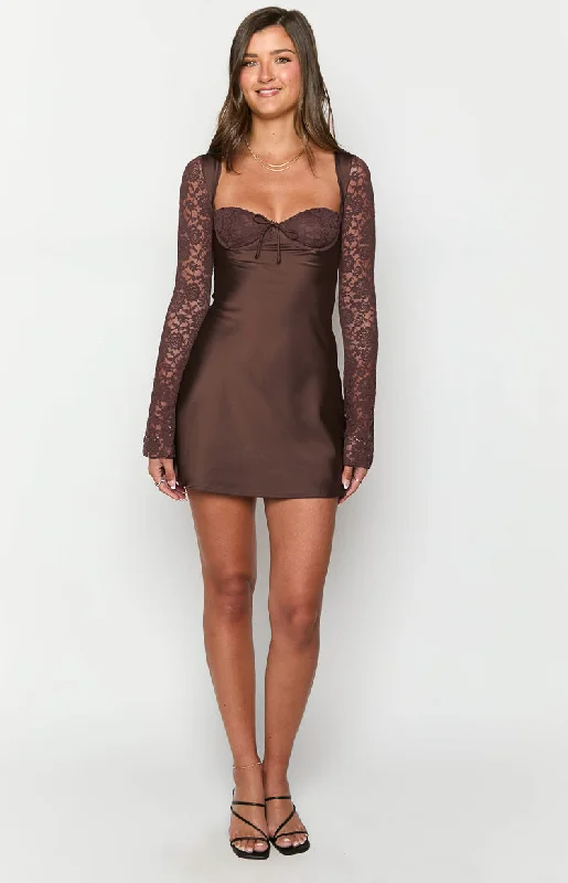 Viola Brown Long Sleeve Mini Dress