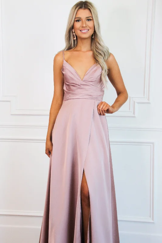 Adelaide Slit Satin Formal Dress: Mauve