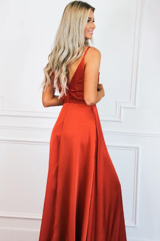 Adelaide Slit Satin Formal Dress: Rust