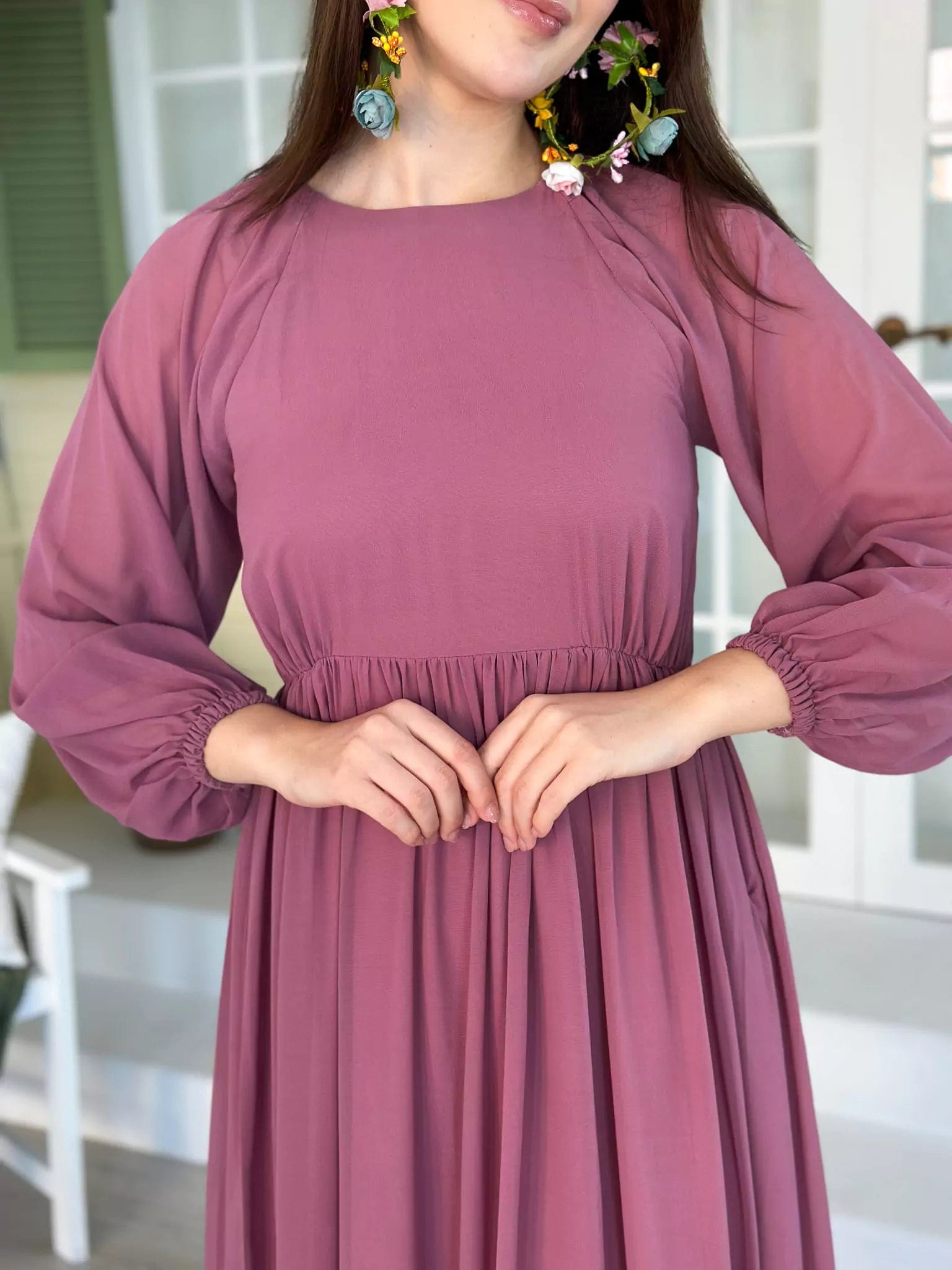 Allium Solid Long Dress - Mauve