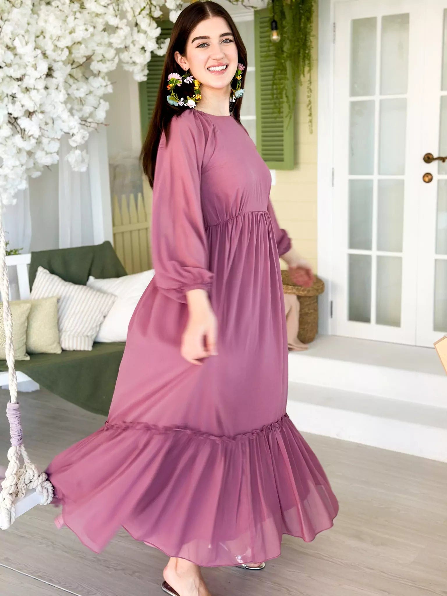 Allium Solid Long Dress - Mauve