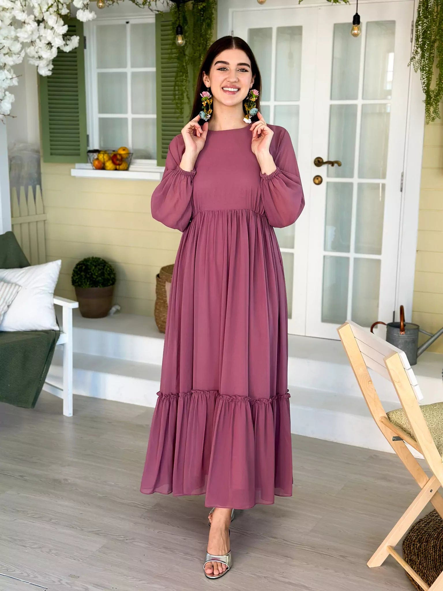 Allium Solid Long Dress - Mauve