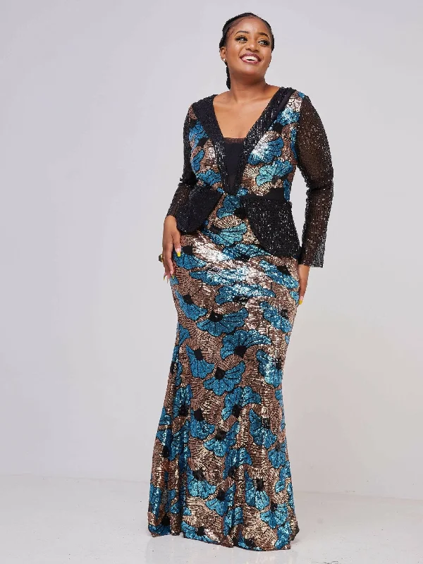 Bold N Chic Flowered Gown - Blue