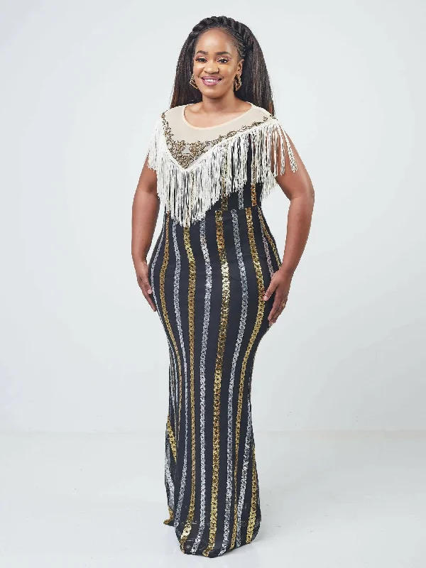 Bold N Chic Fringe Sequin Gown - Gold