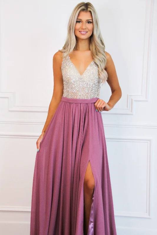 Elegant Affair Beaded Maxi Dress: Dusty Rose