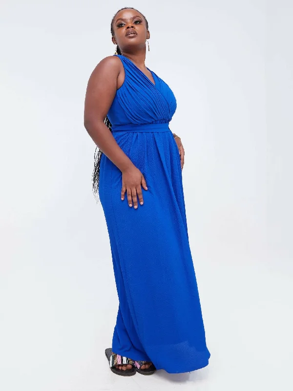 Jaidden Trendy V Neck Maxi Dress - Blue