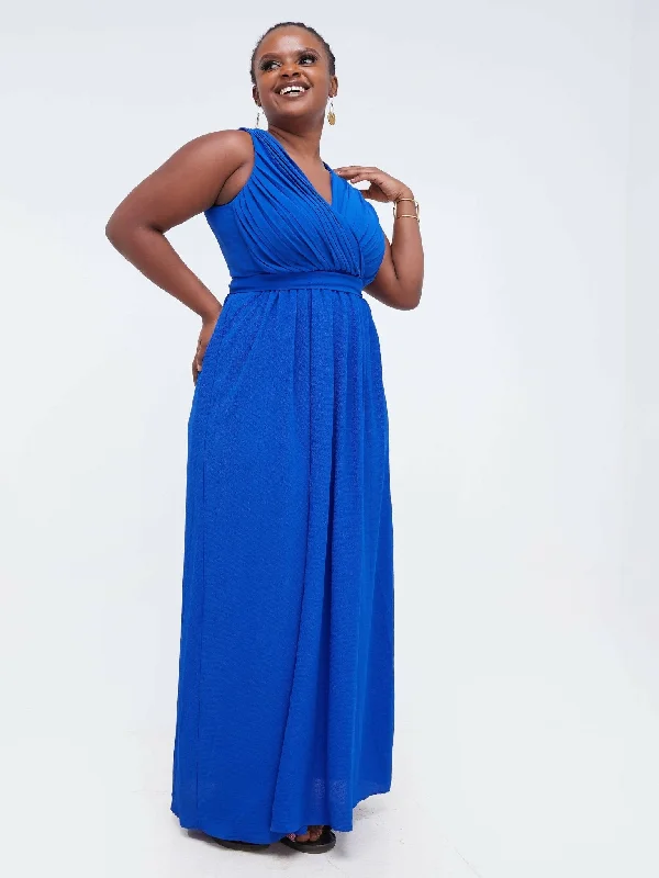 Jaidden Trendy V Neck Maxi Dress - Blue