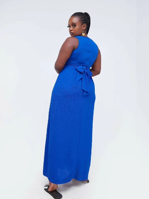 Jaidden Trendy V Neck Maxi Dress - Blue