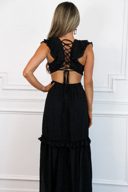 Leave You With a Smile Flutter Sleeve Maxi Dress: Black