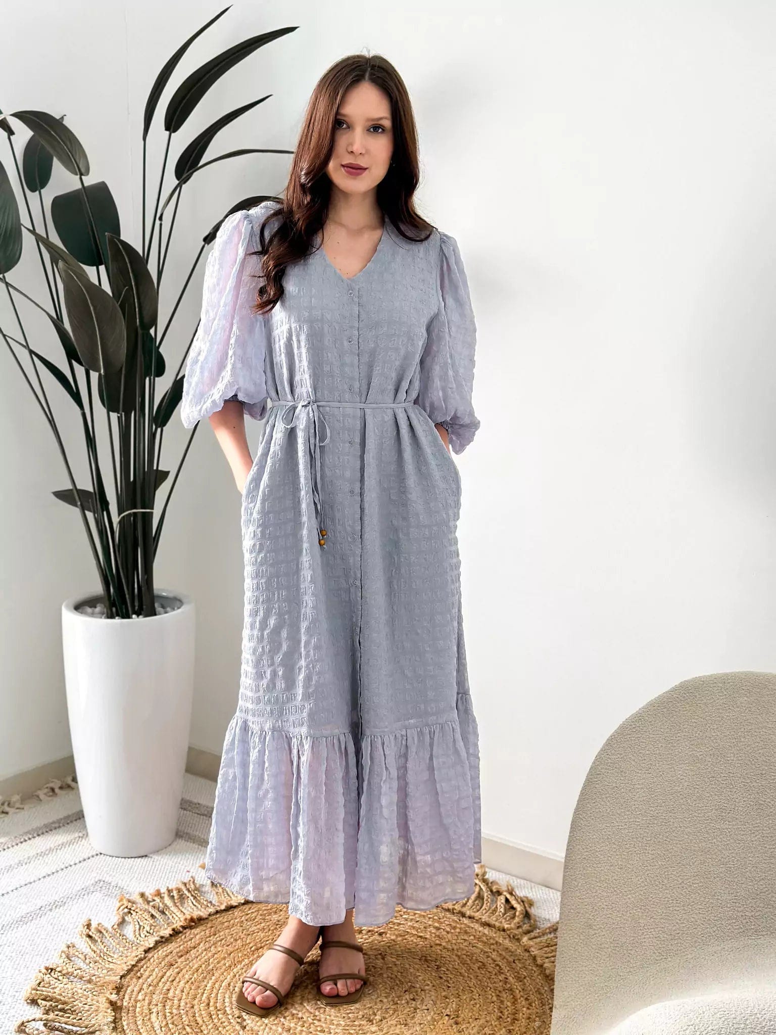 Lunar Ash Texture Long Dress With Pockets