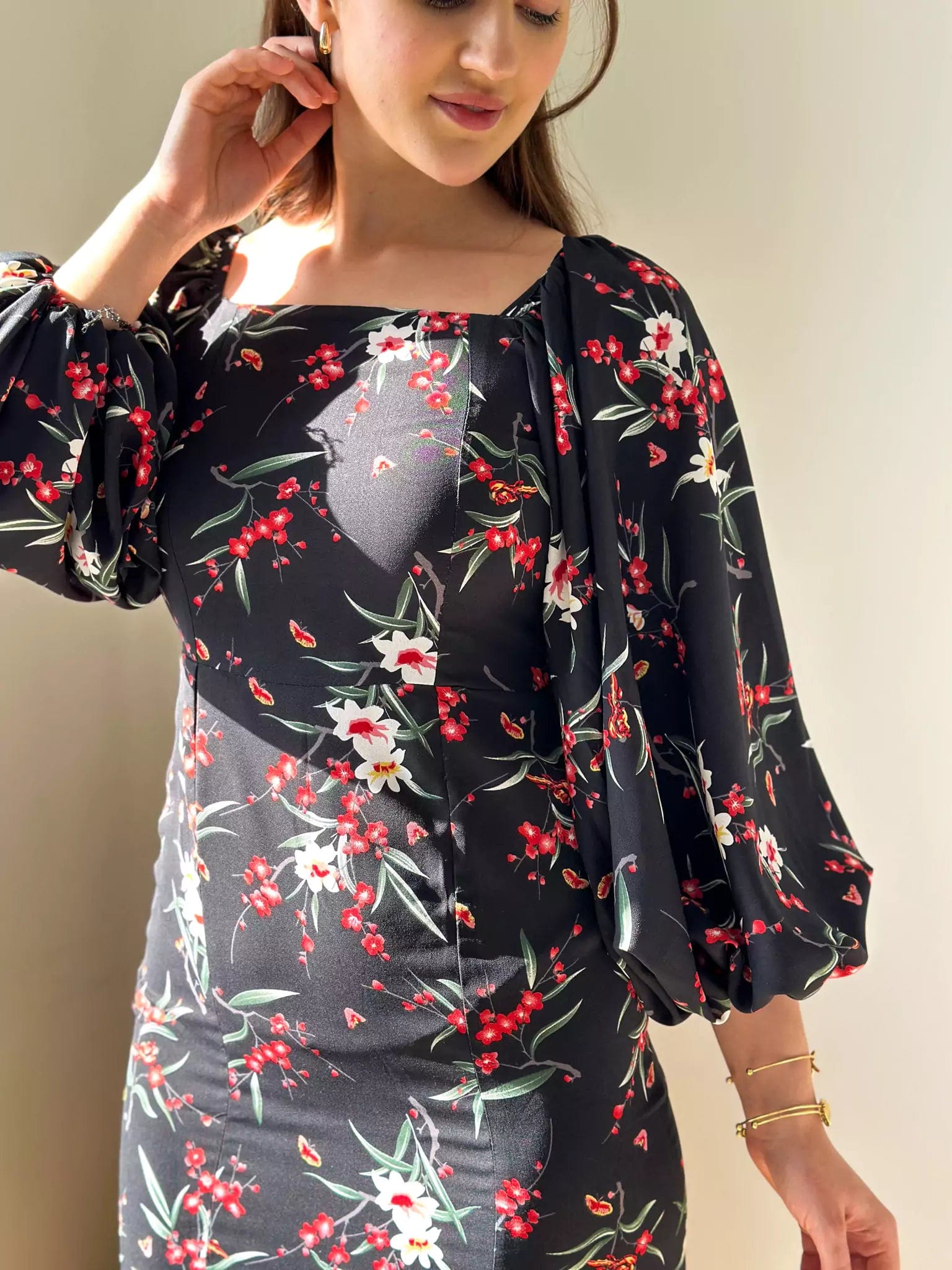 Miyaki Black Floral Dress - Bodycon