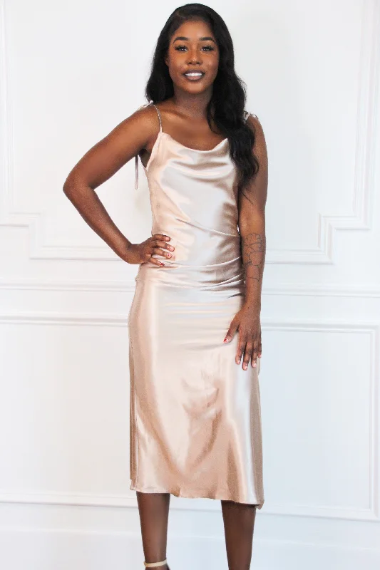 Racing Hearts Satin Midi Dress: Champagne