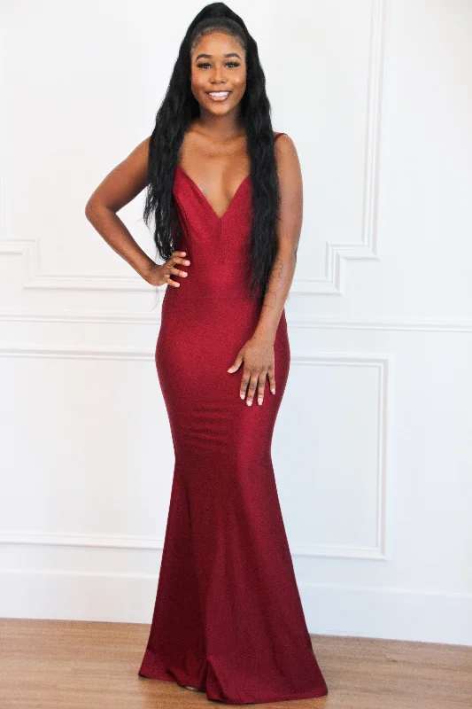 Right Into Your Love Backless Maxi Dress: Burgundy