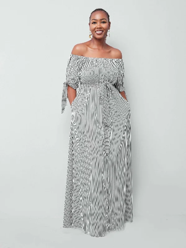 Salok Havilah Dabby Offshoulder Maxi Dress - Navy Blue Strips