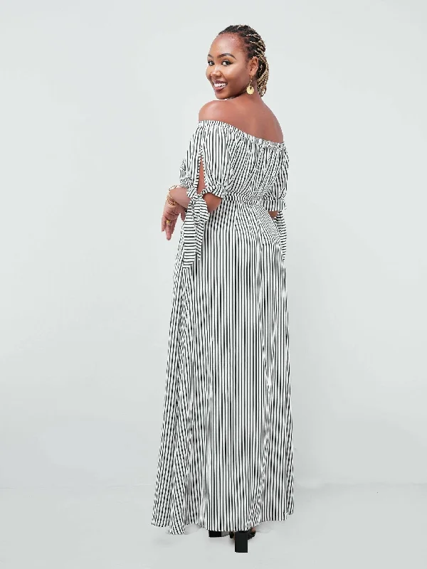 Salok Havilah Dabby Offshoulder Maxi Dress - Navy Blue Strips