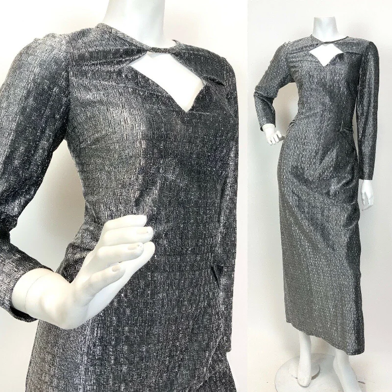 VINTAGE 60s 70s SILVER LUREX CUT-OUT DISCO STUDIO 54 GLAM PARTY MAXI DRESS 10 12