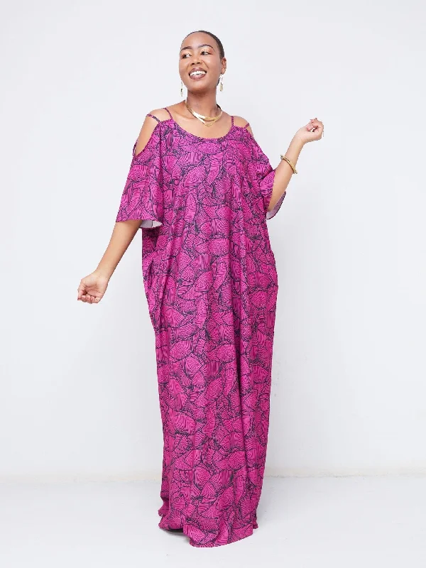 Vivo Dali Strappy Shoulder Tent Maxi Dress - Pink / Black Petal Print