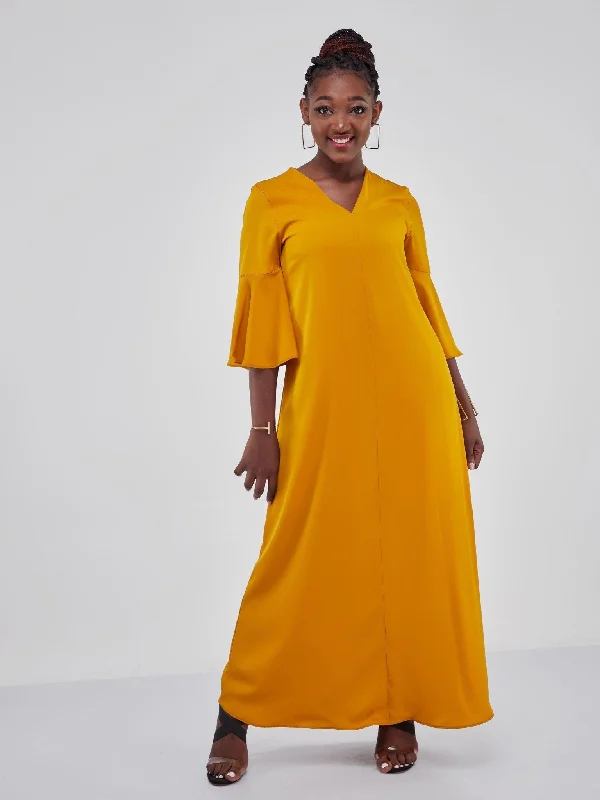 Vivo Jamila Flounce Sleeve Tent Maxi Dress - Mustard