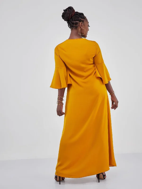 Vivo Jamila Flounce Sleeve Tent Maxi Dress - Mustard