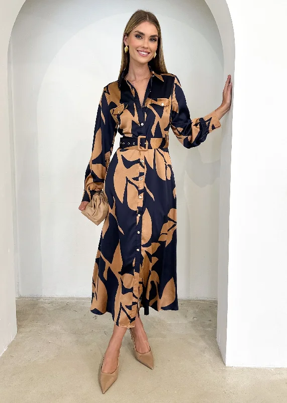 Awler Midi Dress - Bronze Leaf