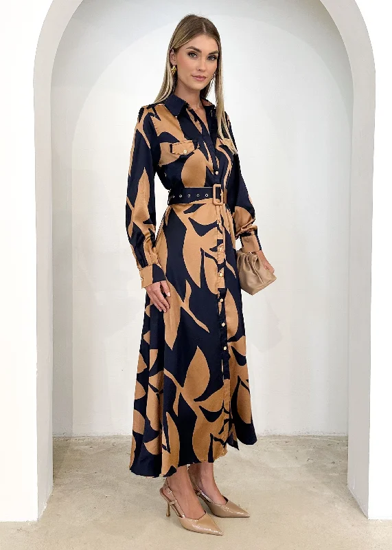 Awler Midi Dress - Bronze Leaf