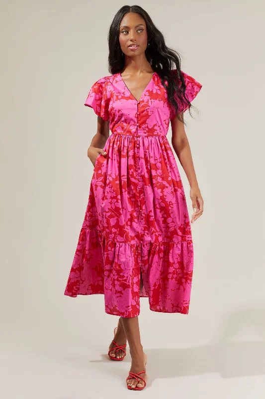 Blissa Floral Button Midi Dress