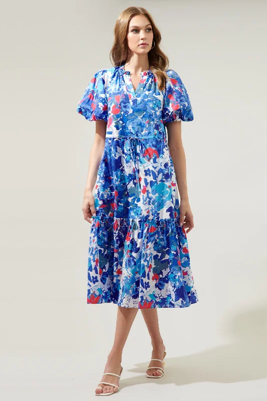 Canvas Floral Ginny Bubble Sleeve Midi Dress