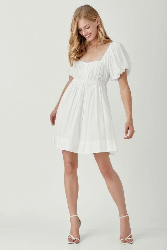 Chloe White Puff Sleeve Mini Dress