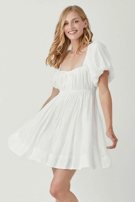 Chloe White Puff Sleeve Mini Dress