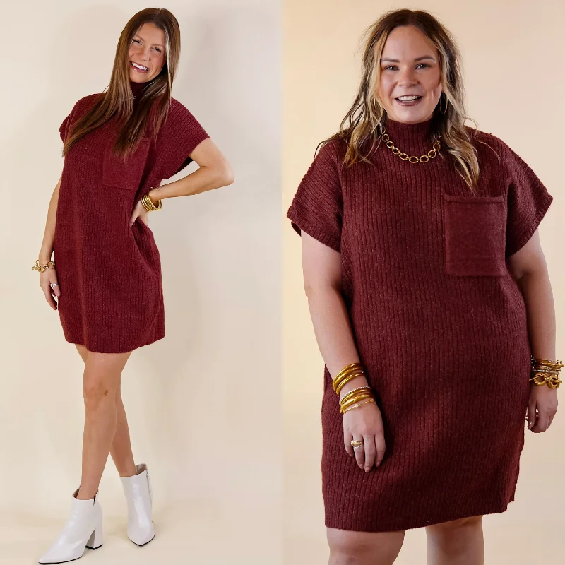 City Sights Cap Sleeve Sweater Dress in Maroon