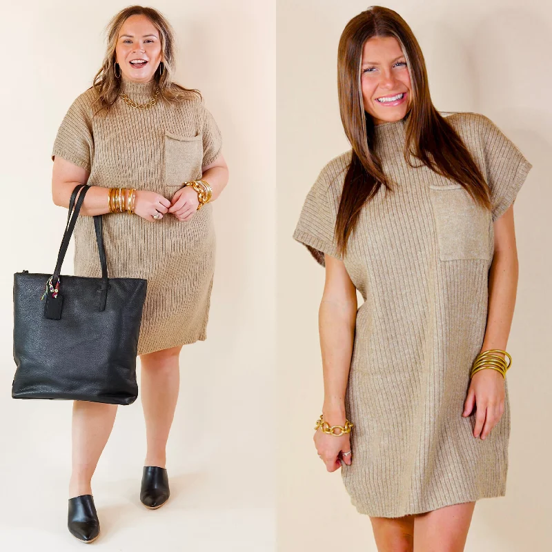 City Sights Cap Sleeve Sweater Dress in Oatmeal Beige