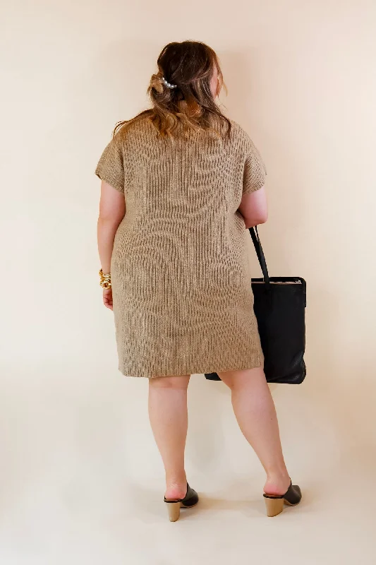 City Sights Cap Sleeve Sweater Dress in Oatmeal Beige