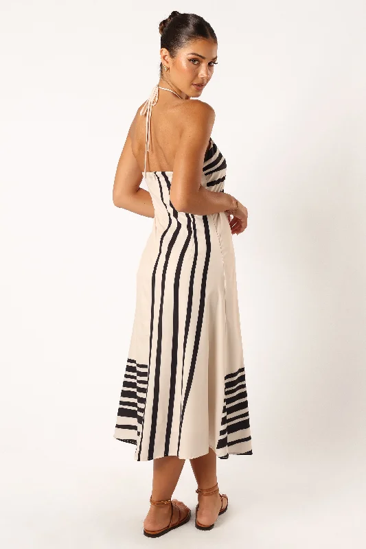 Deana Halterneck Midi Dress - Cream Black